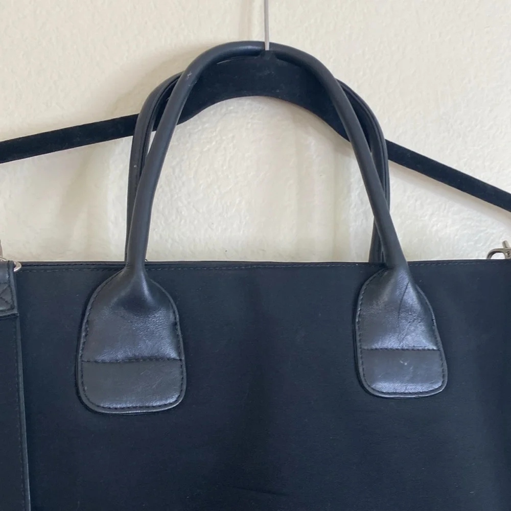 Hobo International large tote laptop bag black nylon leather VGUC